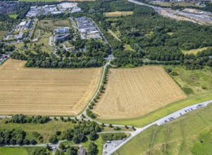 Aerial view, business park Asterlagen and park, meadow area and area for new animal shelter