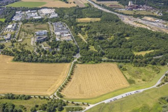 Aerial view, business park Asterlagen and park, meadow area and area for new animal shelter