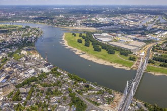 Aerial view, major construction site Rhine bridge Neuenkamp with motorway A40 over the river Rhine,