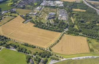 Aerial view, business park Asterlagen and park, meadow area and area for new animal shelter