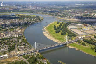 Aerial view, major construction site Rhine bridge Neuenkamp with motorway A40 over the river Rhine,