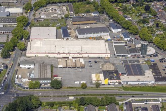 Aerial view, Selgros Großhandel im Gewerbegebiet Schauenstraße, Bergheim, Duisburg, Ruhr area,