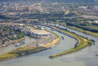 Aerial view, Mercatorinsel inland navigation on Vinckekanal and harbour canal, Stangenwald
