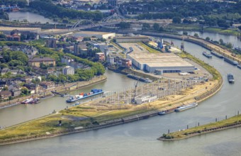 Aerial view, Mercatorinsel inland navigation on Vinckekanal and harbour canal, Stangenwald