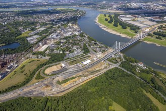 Aerial view, major construction site Rhine bridge Neuenkamp with motorway A40 over the river Rhine,