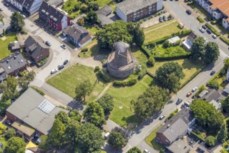 Aerial view, Bergheimer Mühle, Dutch windmill and sight, Bergheim, Duisburg, Ruhr area, North