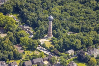 Aerial view, water tower Bergheim, historical sight, Bergheim, Duisburg, Ruhr area, North