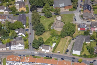 Aerial view, Bergheimer Mühle, Dutch windmill and sight, Bergheim, Duisburg, Ruhr area, North