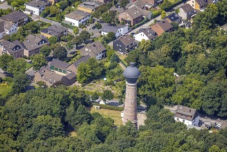 Aerial view, water tower Bergheim, historical sight, Bergheim, Duisburg, Ruhr area, North