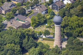 Aerial view, water tower Bergheim, historical sight, Bergheim, Duisburg, Ruhr area, North