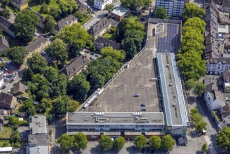 Aerial view, Marktforum shopping centre, rooftop parking, Hochemmerich, Duisburg, Ruhr area, North