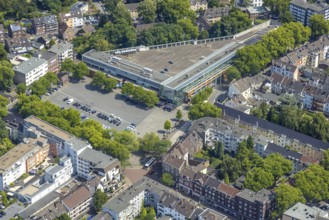 Aerial view, Marktforum shopping centre and Hochemmerich market, parking spaces on the roof,