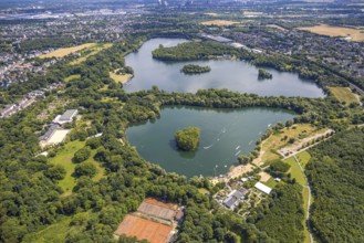 Aerial view, Toeppersee and Tegge with water ski facility and leisure facility, surrounded by