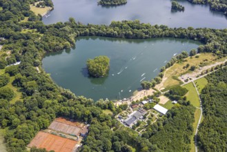 Aerial view, Toeppersee and Tegge with water ski facility and leisure centre, Rumeln-Kaldenhausen,