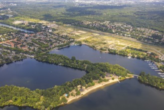 Aerial view, Sechs-Seen-Platte and construction site of former Wedau marshalling yard for new