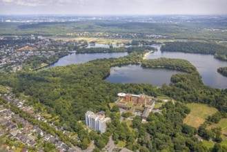 Aerial view, BG Klinikum Duisburg, BMI air rescue station, helipad and rescue helicopter, at the