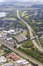 Aerial view, A59 motorway and Großenbaum junction, Altenbrucher Damm bridge, Albert-cock-Straße