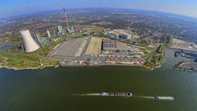 Aerial view, Duisburg-Nord, duisport logport VI Walsum, logport 6, STEAG power plant Walsum on the