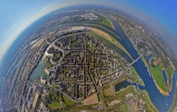Aerial view, duisport harbour, view of Ruhrort, Duisburg harbour area with Mercatorinsel and