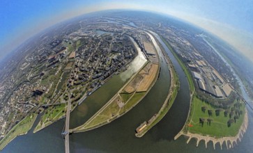 Aerial view, duisport harbour Duisburg, district Ruhrort, Vinckekanal forwarding island and