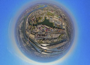 Aerial view, duisport harbour, harbour area with steel island, oil island, coal island container