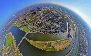 Aerial view, duisport harbour, view of Ruhrort, Duisburg harbour area with Mercatorinsel and