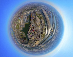 Aerial view, duisport harbour, harbour area with steel island, oil island, coal island container