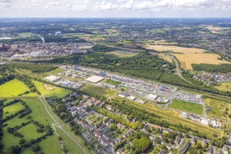 Aerial view, logport III (Drei) Hohenbudberg, Anssems trailer company building, Dahlingstraße