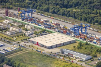 Aerial view, logport III (Drei) Hohenbudberg, Anssems trailer company building, Dahlingstraße