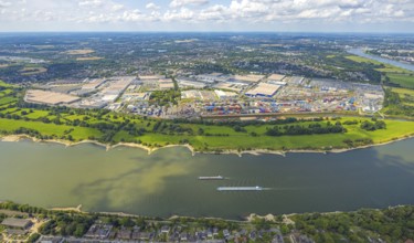 Aerial view, logport I (one) Rheinhausen with automobile logistics and container terminal, inland