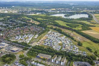 Aerial view, Duisburg-Süd, residential area Angerbogen, Am Alten Angerbach, semi-circular new
