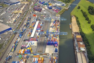 Aerial view, logport I (one) Rheinhausen with container terminal, Friemersheim, Duisburg, Ruhr