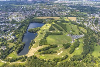 Aerial view, golf club and golf course Huckingen Nordplatz, golf meadow and bunker, Huckingen,