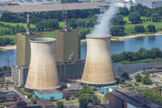Aerial view, Hüttenwerke Krupp Mannesmann HKM and power station with two cooling towers,