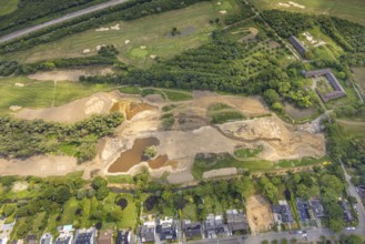 Aerial view, wasteland at the golf course Huckingen Südplatz, Haus Böckum medieval aristocratic
