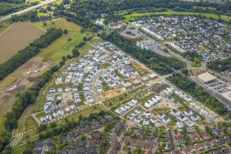 Aerial view, Duisburg-Süd, residential area Angerbogen, Am Alten Angerbach, semi-circular new