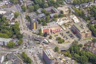 Aerial view, new building site Sittardsberg, road junction Sittardsberger Allee and Altenbrucher