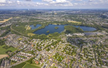 Aerial view, Toeppersee and Tegge with water skiing and leisure facilities, surrounded by housing