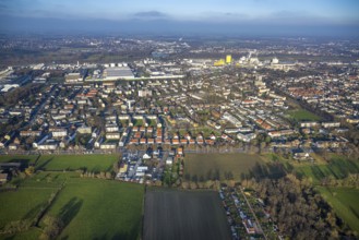 Aerial view, residential area in Daberg district, Dortmunder Straße and Herringer Weg, view to the