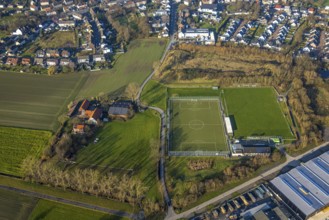 Aerial view, football stadium sports facility TuS Germania Lohauserholz-Daberg, Pelkum district,