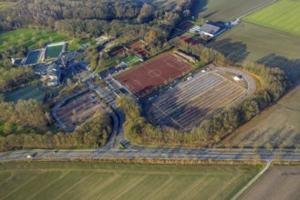 Aerial view, Selbachpark with hotel and sports facilities of 1. FC Pelkum e.V., Pelkum district,