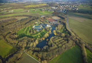 Aerial view, Selbachpark with hotel and sports facilities of 1. FC Pelkum e.V., Pelkum district,