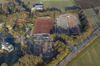 Aerial view, Selbachpark with hotel and sports facilities of 1. FC Pelkum e.V., Pelkum district,