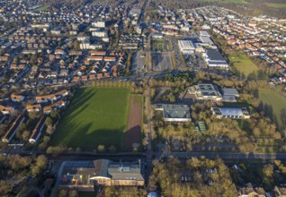Aerial view, below the entrance area Maximilianpark, meadow area and Freiherr-vom-Stein-Gymnasium,
