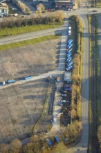 Aerial view, lorry container site and bus parking area Zentralhallen Ökonomierat-Peitzmeier-Platz,