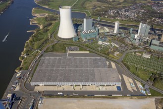 Aerial view, Duisburg-Nord, duisport logport VI Walsum, logport 6, STEAG Walsum power plant on the