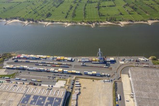 Aerial view, Duisburg-Nord, duisport logport VI Walsum on the river Rhine, container loading