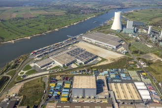 Aerial view, Duisburg-Nord, duisport logport VI Walsum, logport 6, STEAG power plant Walsum on the