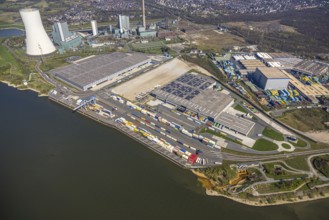 Aerial view, Duisburg-Nord, duisport logport VI Walsum, logport 6, STEAG Walsum power plant on the