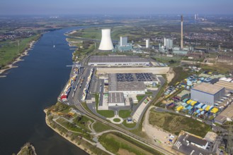 Aerial view, Duisburg-Nord, duisport logport VI Walsum, logport 6, STEAG Walsum power plant on the